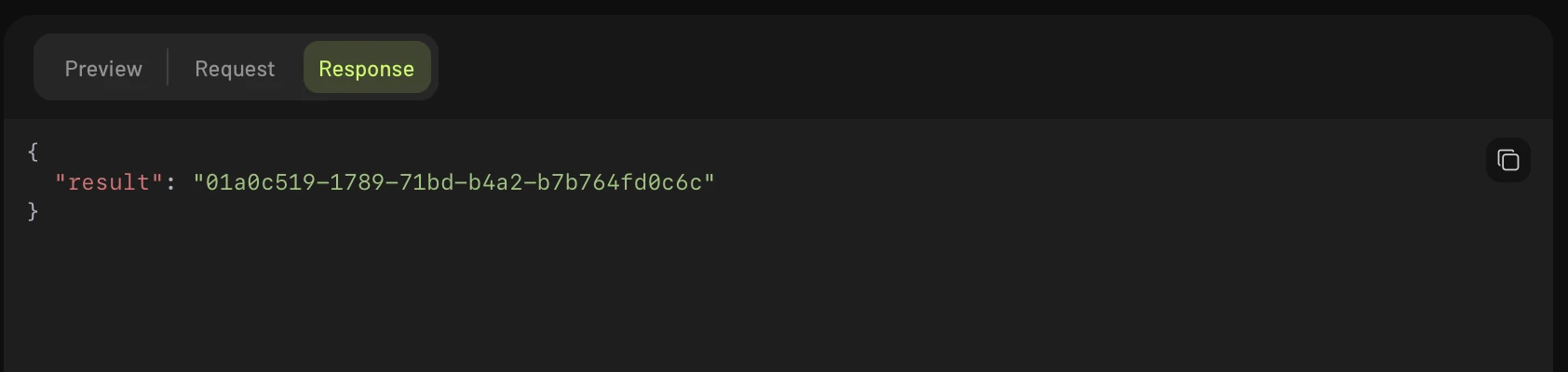 The Playground's Response tab showing the raw JSON response